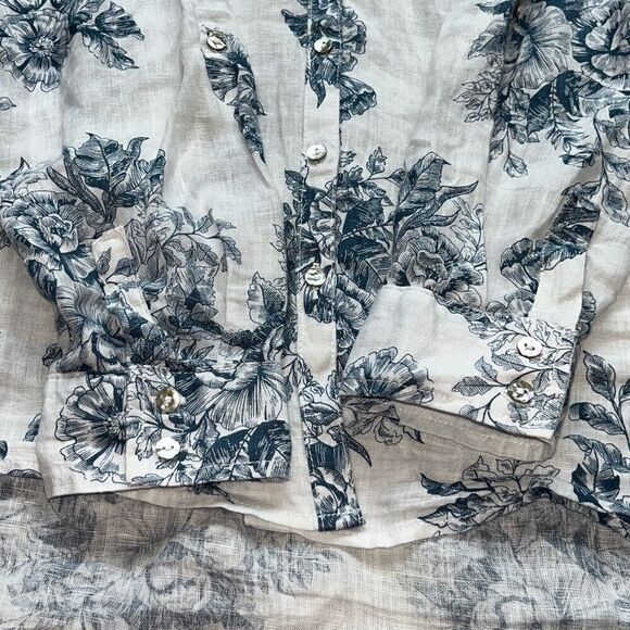 Beautiful Rachel Zoe Linen Shirt Floral Long Sleeve Button Down Top 100% Linen - Picture 13 of 14